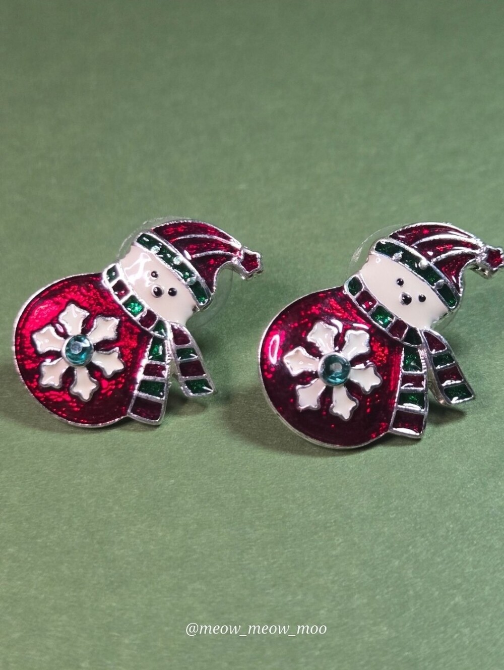 1 Pair Christmas Snowman Enamel Rhinestone Post Earrings